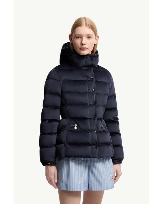 Moncler Blue Barante Hooded Velour Short Down Jacket