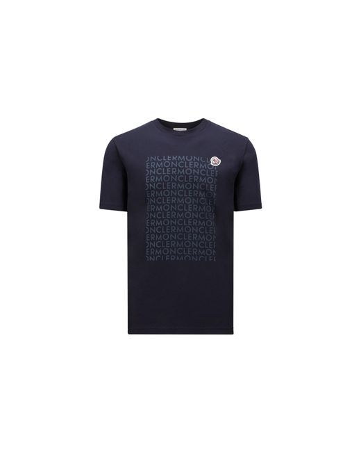 Moncler Blue Logo Print Cotton T-Shirt for men