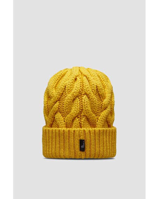 3 MONCLER GRENOBLE Yellow Cable Knit Wool Beanie