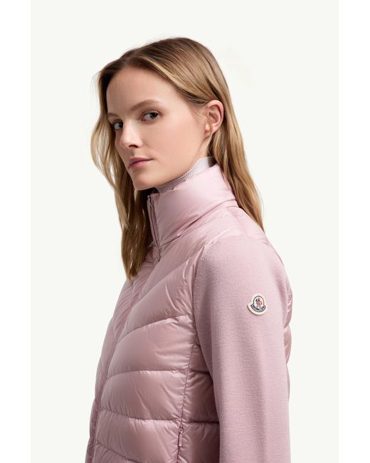 Cardigan De Lana Virgen Con Paneles De Plumas Moncler de color Pink