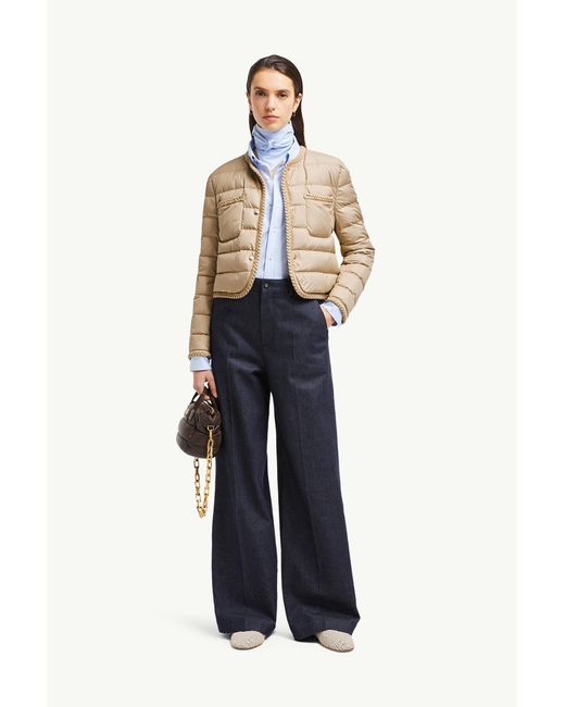 Moncler Natural Gencay Kurze Daunenjacke Mit Geflochtenem Besatz, Damen, Größe