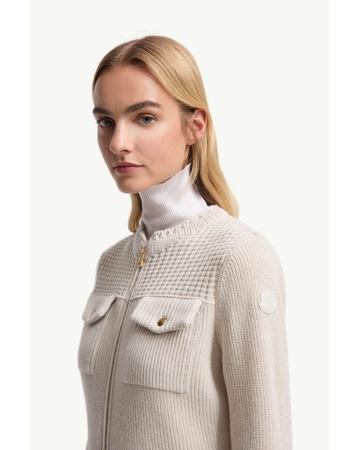 Moncler Natural Padded Wool Zip-Up Cardigan