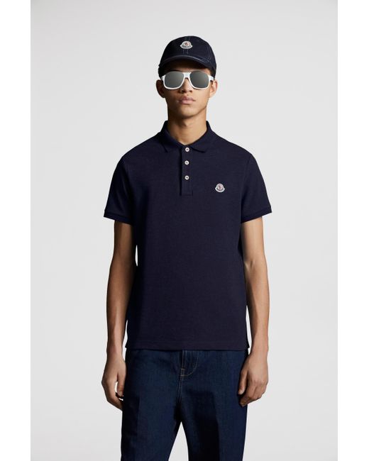Moncler Poloshirt Aus Baumwolle Mit Logoaufnäher, Herren, Größe in Blue für Herren