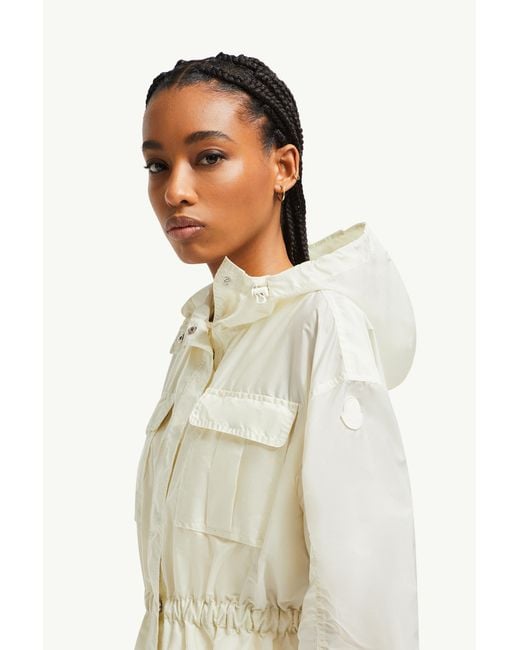 Moncler Curton Hooded Peplum Jacket in White | Lyst UK