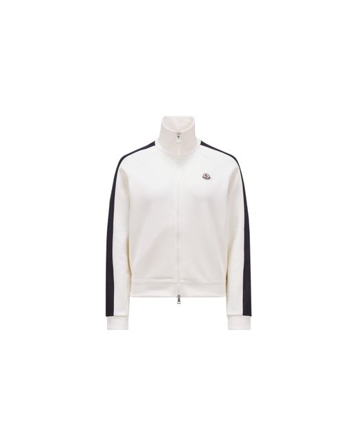 Moncler White Sweatshirt mit reißverschluss aus piqué