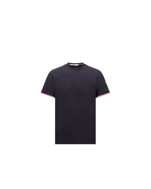 Moncler Blue Moncler Tricolour-Trimmed Cotton T-Shirt for men