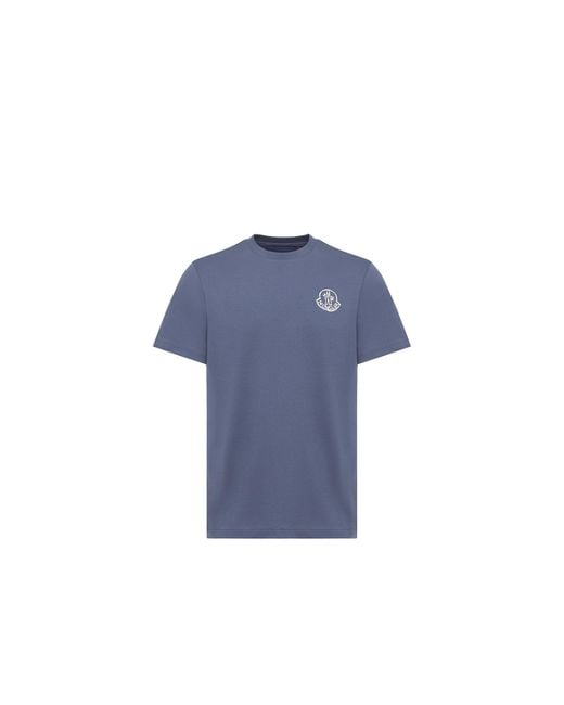 Moncler Blue Moncler Cotton Jersey Logo Patch T-Shirt for men