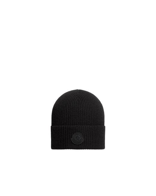 Moncler Black Moncler Logo Wool Beanie for men