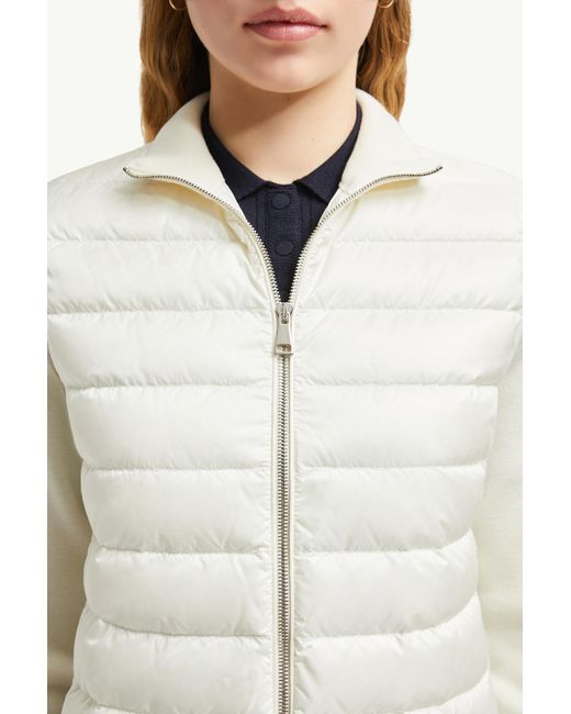 Cardigan Zippé Matelassé En Laine Moncler en coloris White