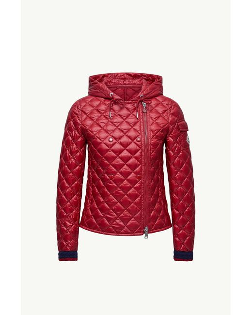 Moncler Red Corbelin Diamond-Quilted Hooded Short Down Jacket