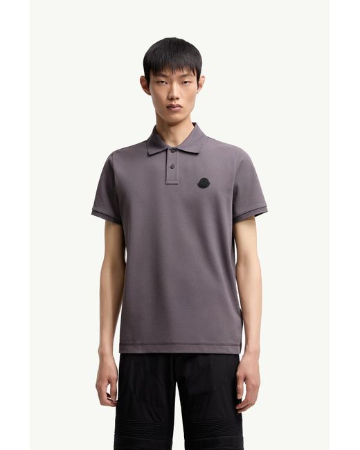 Moncler Poloshirt Aus Baumwollpiqué Mit Logoaufnäher, Herren, Größe in Gray für Herren