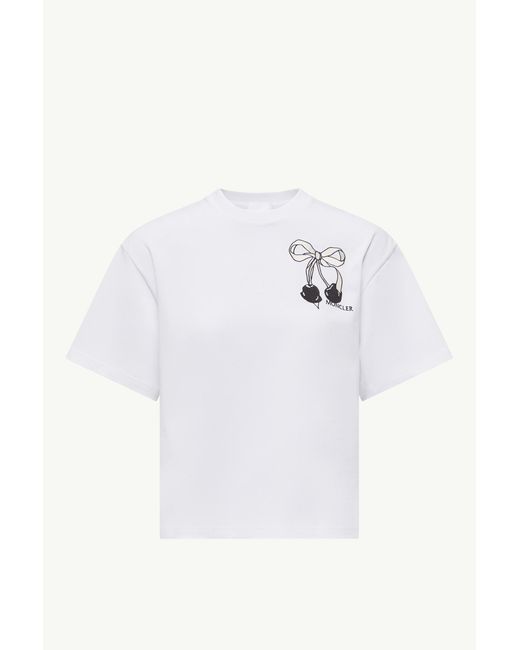 Moncler White Embroidered Cherry Logo Cotton T-Shirt