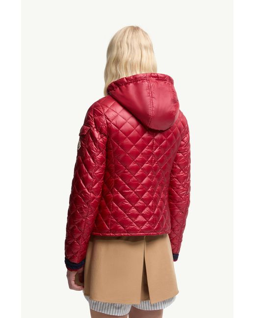 Moncler Red Corbelin Diamond-Quilted Hooded Short Down Jacket