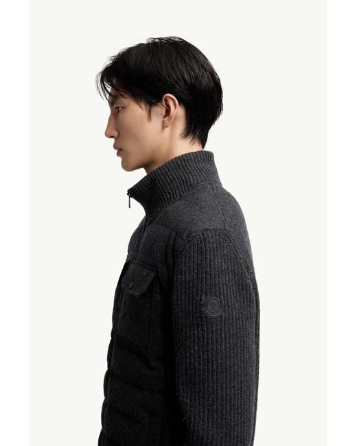 Moncler Wattierte Strickjacke Aus Wolle Mit Reißverschluss, Herren, Größe in Black für Herren