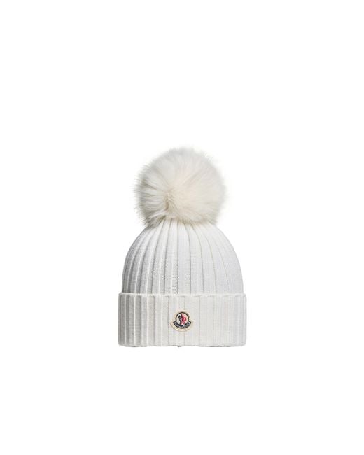 Moncler White Moncler Wool Beanie With Pom Pom