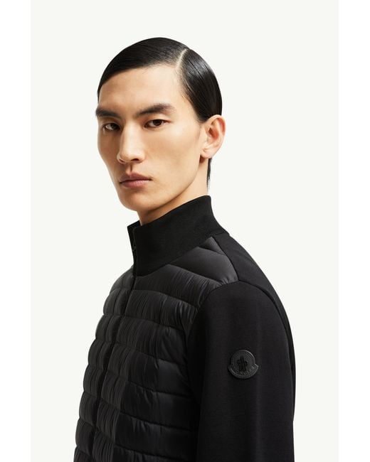 Moncler Wattierte Strickjacke Aus Baumwoll-Krepp Mit Reißverschluss, Herren, Größe in Black für Herren