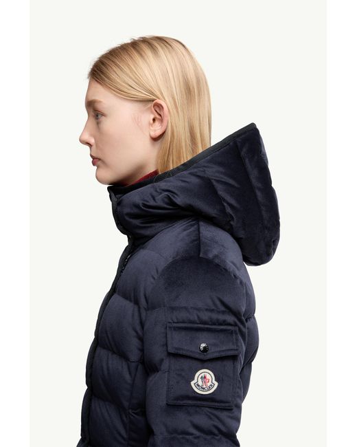 Moncler Blue Barante Hooded Velour Short Down Jacket