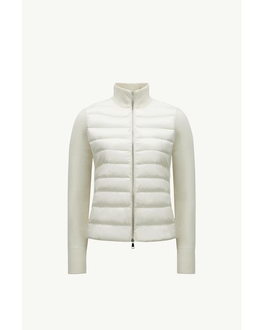 Cardigan Zippé Matelassé En Laine Moncler en coloris White