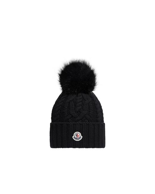 Moncler Black Moncler Cashmere Blend Beanie With Pom Pom