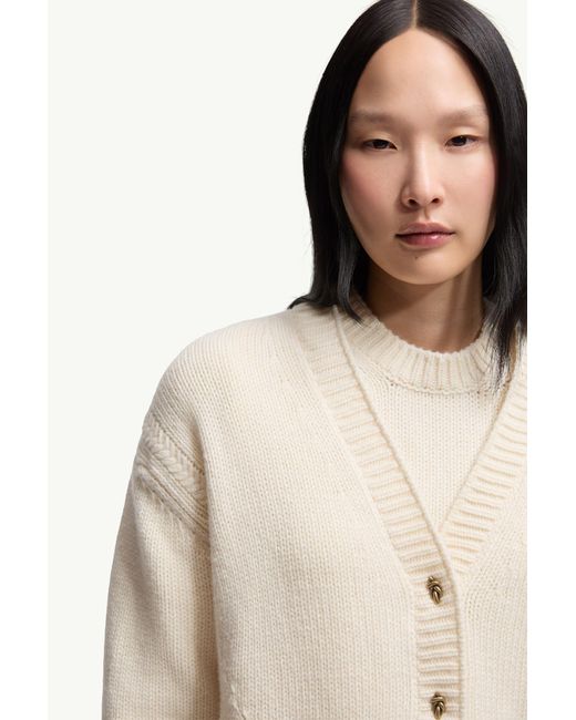 Cárdigan Con Cuello De Pico De Lana Y Cachemira, Mujer, Talla Moncler de color Natural