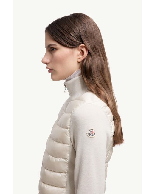 Cardigan Zippé Matelassé En Laine Moncler en coloris White