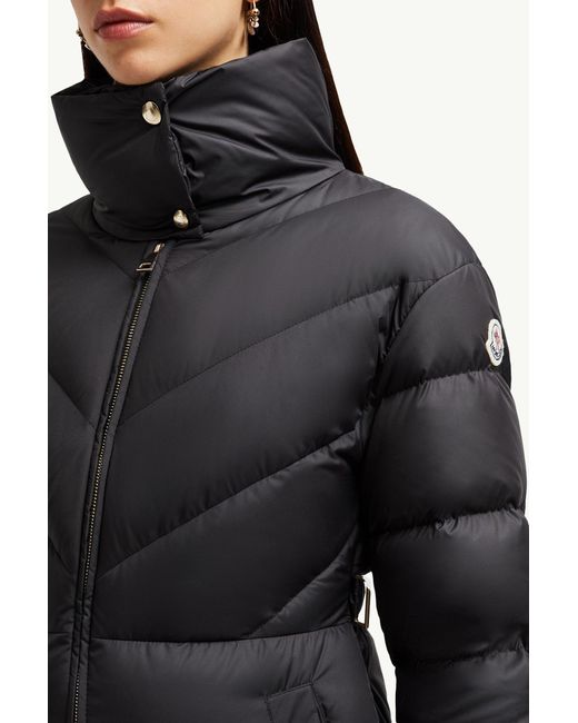 Moncler Black Brou Diagonal-Quilted Long Down Jacket