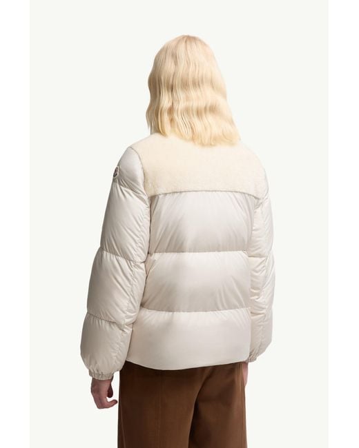 Moncler White Esnaie Teddy-Trimmed Short Down Jaket