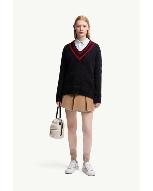 Moncler Blue Padded V-Neck Cotton & Wool Blend Jumper