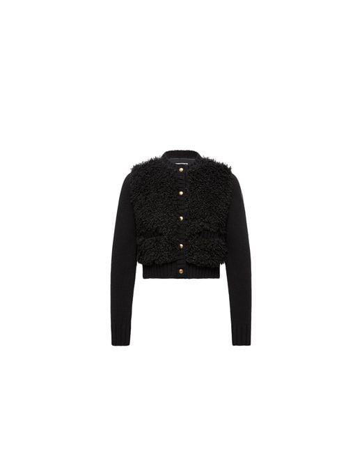 Cárdigan Acolchado De Lana Y Tejido Efecto Peluche, Mujer, Talla Moncler de color Black