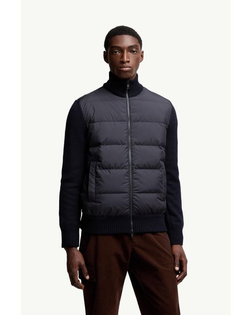 Moncler Wattierte Strickjacke Aus Wolle Mit Reißverschluss, Herren, Größe in Blue für Herren