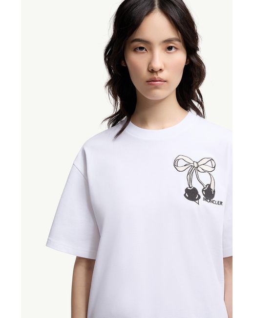 Moncler White Embroidered Cherry Logo Cotton T-Shirt
