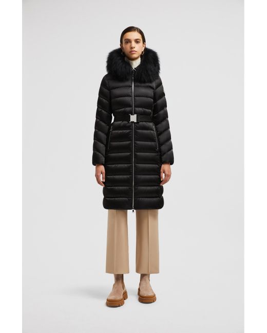 Moncler Black Leersie Hooded Shearling Long Down Jacket