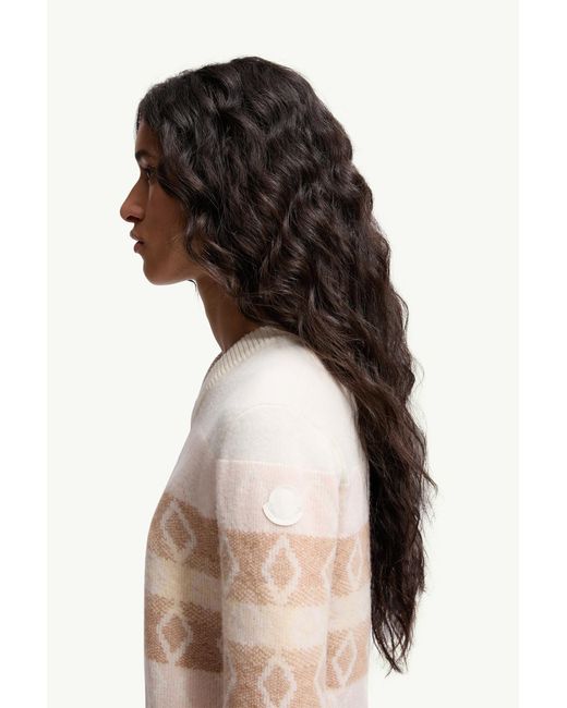 Moncler White Wool Jacquard V-Neck Sweater