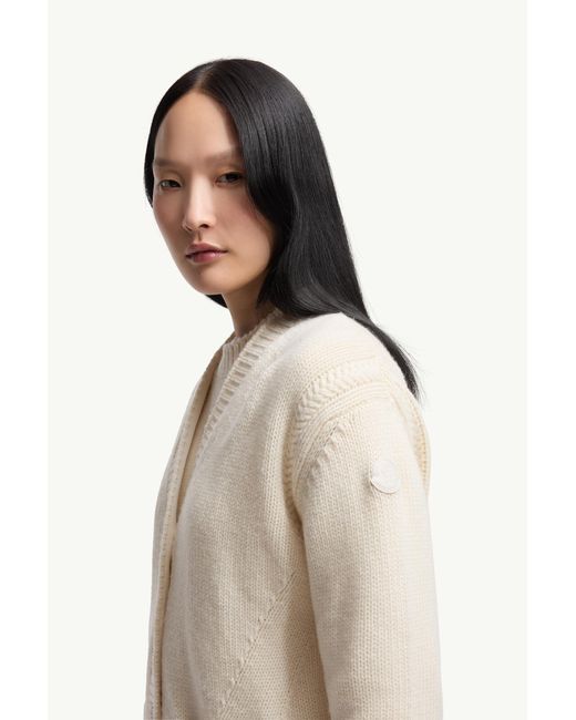 Cárdigan Con Cuello De Pico De Lana Y Cachemira, Mujer, Talla Moncler de color Natural