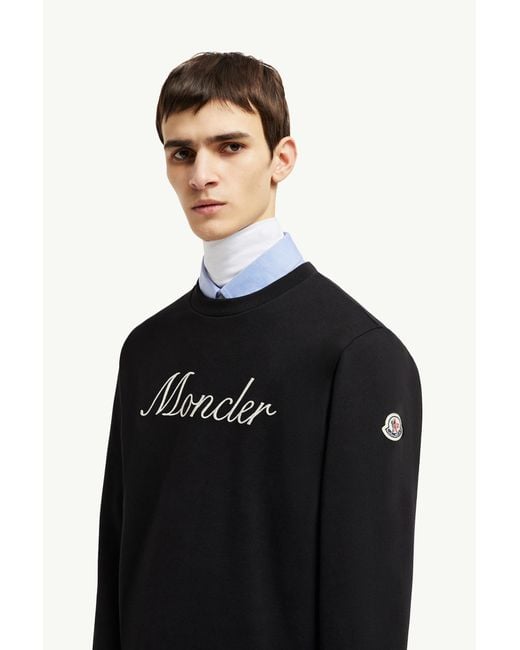 Moncler Black Embroidered Logo Cotton Sweatshirt for men