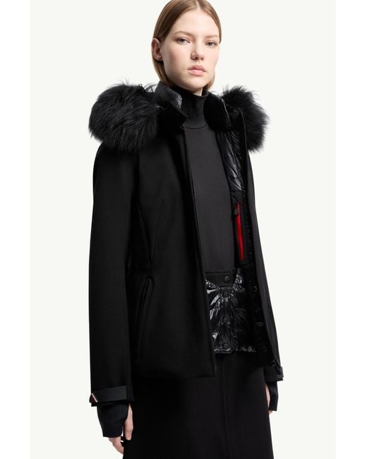 Moncler Black Bauges Daunen-Skijacke Mit Kapuze Und Shearling-Besatz, Damen, Größe