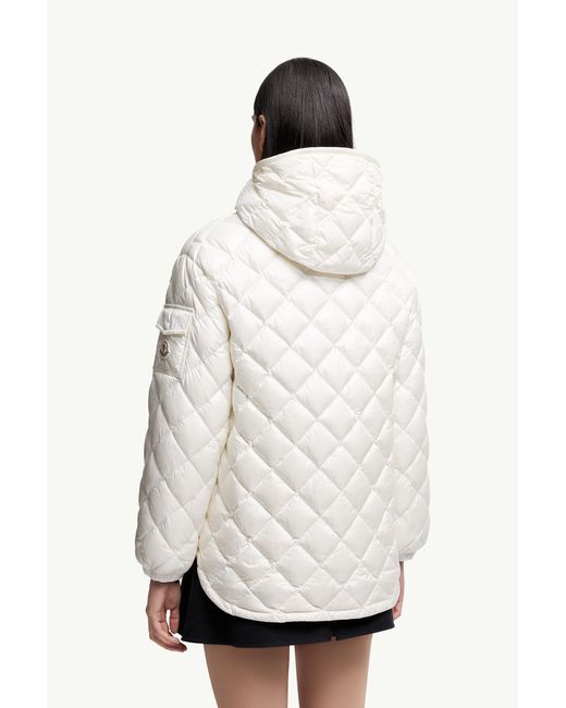Moncler White Diamond-Quilted Hooded Short Down Jacket