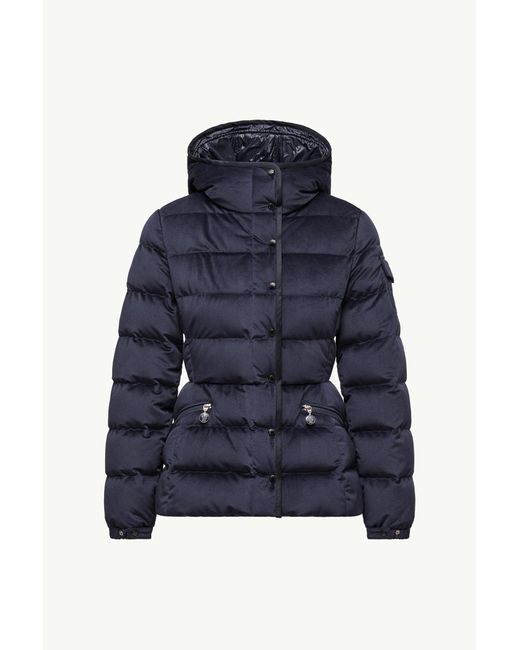 Moncler Blue Barante Hooded Velour Short Down Jacket