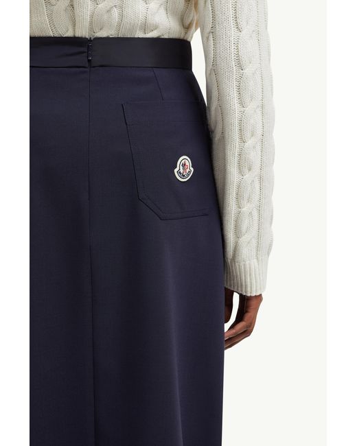 Moncler Blue Wool Blend Pleated Midi Skirt