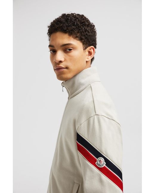 Moncler Natural Tricolor Accent Cotton Zip-Up Sweatshirt for men