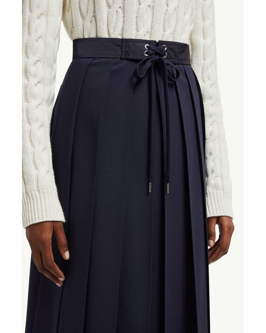 Moncler Blue Wool Blend Pleated Midi Skirt