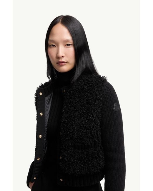 Cárdigan Acolchado De Lana Y Tejido Efecto Peluche, Mujer, Talla Moncler de color Black