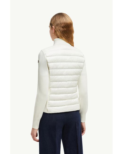 Cardigan Zippé Matelassé En Laine Moncler en coloris White