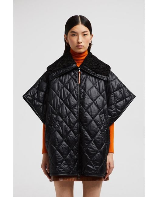 Moncler Black Quilted Longline Cape Jacket