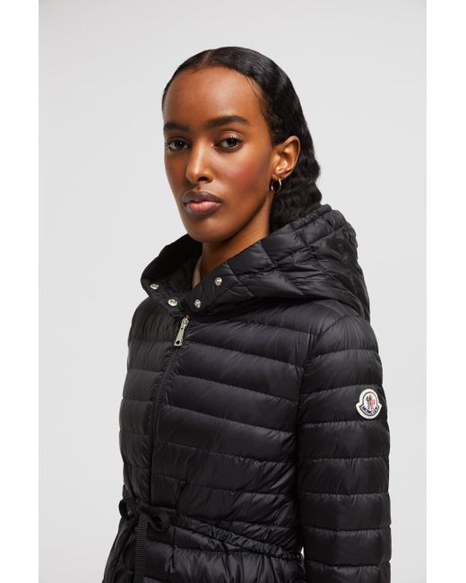 Moncler Black Barbel Hooded Fit & Flare Long Down Jacket