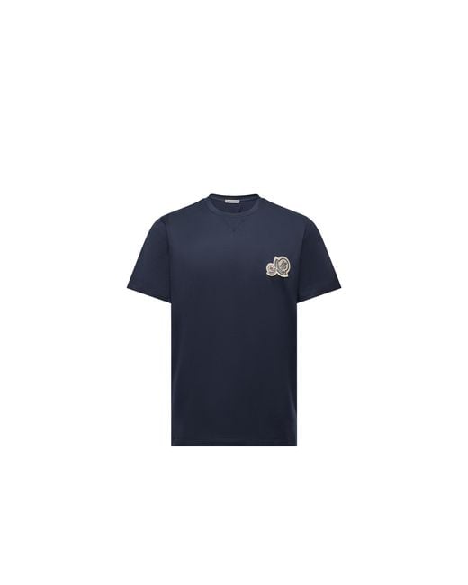 Moncler Blue Moncler Double Logo Patch Cotton T-Shirt for men