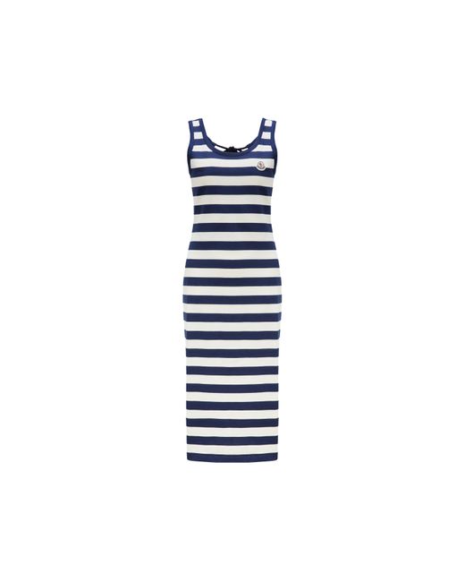Moncler Blue Striped Midi Dress