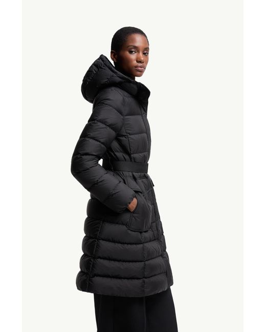 Moncler Black Khloesse Hooded Shearling-Trimmed Long Down Jacket