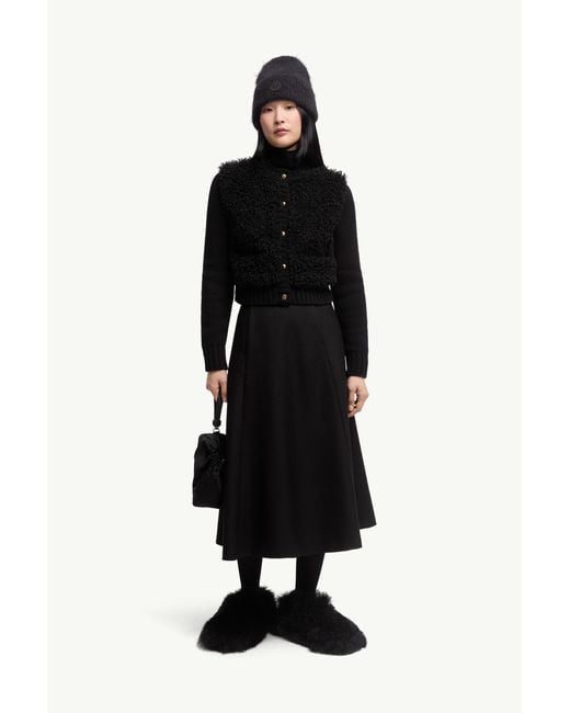 Cárdigan Acolchado De Lana Y Tejido Efecto Peluche, Mujer, Talla Moncler de color Black