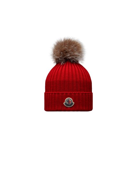 Moncler Wool Beanie With Pom Pom in Red | Lyst UK